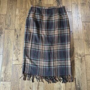 Requirements VTG Wool Blend Plaid Midi Maxi Skirt Fringe Equestrian Aesthetic 16